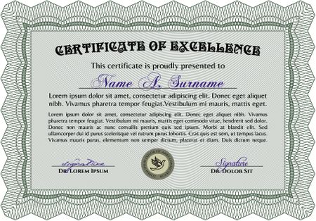 Certificate or diploma template. With complex linear background. Money style.Superior design.