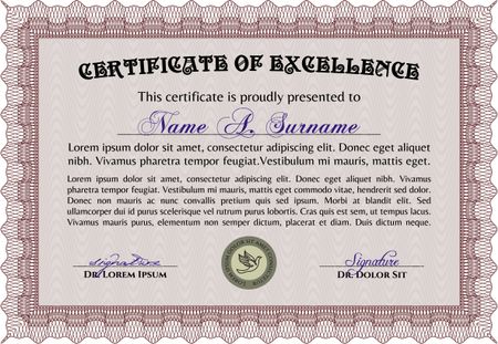 Sample certificate or diploma. Vector pattern that is used in currency and diplomas.With complex linear background. Artistry design. 