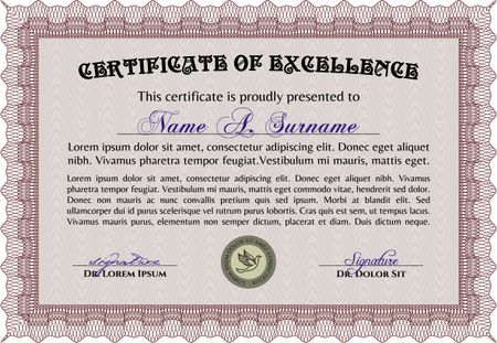 Sample certificate or diploma. Vector pattern that is used in currency and diplomas.With complex linear background. Artistry design.