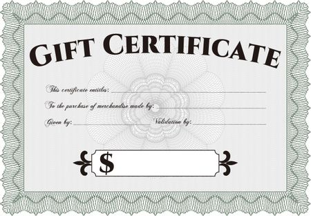 Vector Gift Certificate. Detailed.With guilloche pattern and background. Excellent design.