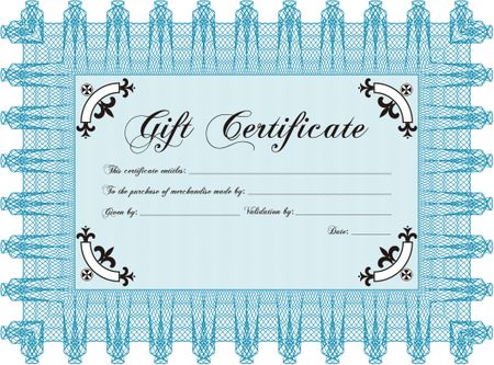 Gift certificate template. Detailed.With guilloche pattern and background. Lovely design. 