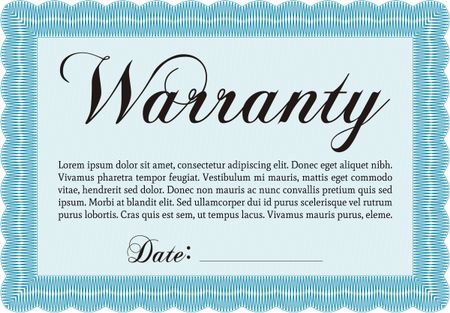 Sample Warranty certificate template. Complex border design. Very Detailed. With complex background. 