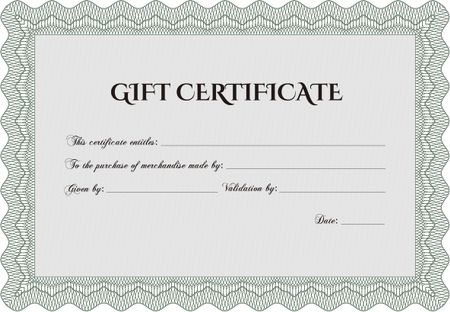 Gift certificate. Excellent design. Easy to print. Detailed.