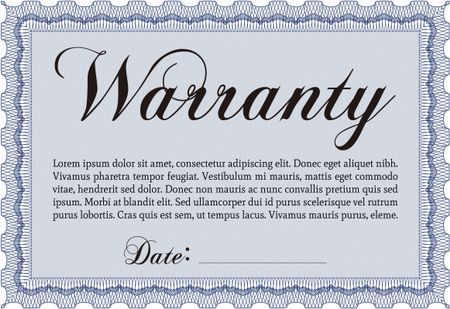 Warranty Certificate. Complex frame. Vector illustration. With sample text. 