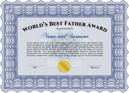 World's Best Dad Award. Customizable, Easy to edit and change colors.With guilloche pattern and background. Artistry design. 