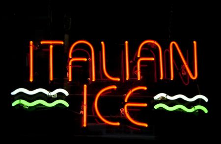 Neon sign in window: ITALIAN ICE