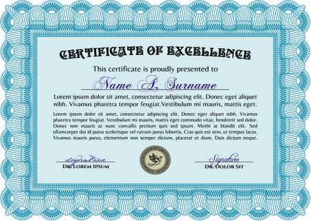 Sample Diploma. With guilloche pattern. Border, frame.Retro design. 