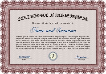 Sample certificate or diploma. With great quality guilloche pattern. Money style.Modern design. 
