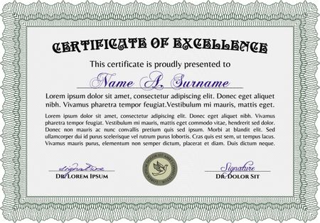 Certificate of achievement template. Vector certificate template.Cordial design. With great quality guilloche pattern. 