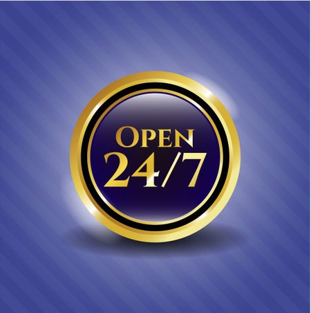 Open 24/7 golden emblem or badge