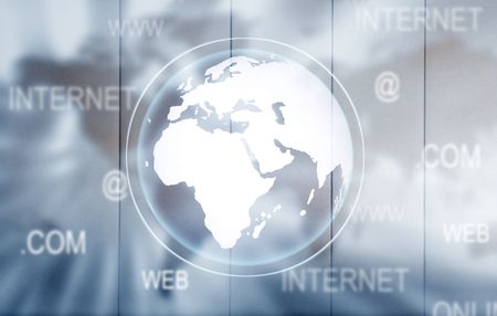 grey business communications background with a globe in the middle