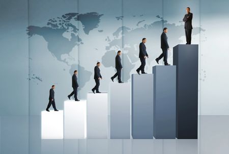 business man climbing to a graph showing his growth and success