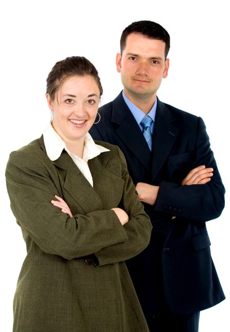 business partners - smiling over a white background