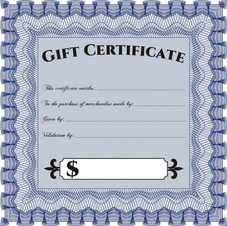 Formal Gift Certificate template. Complex background. Detailed.Artistry design. 