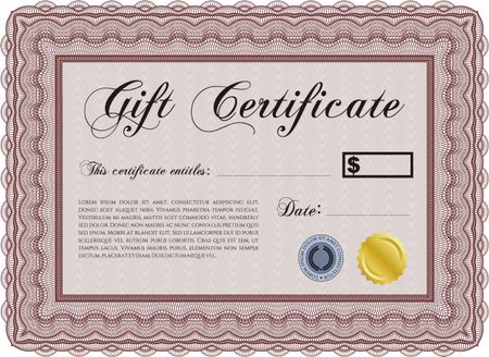 Vector Gift Certificate. Sophisticated design. Complex background. Vector illustration.
