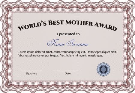 Best Mother Award. With complex background. Border, frame.Artistry design. 