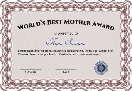 Best Mother Award. With complex background. Border, frame.Artistry design.