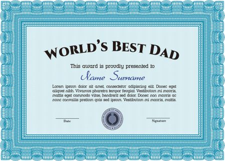 Best Father Award Template. Sophisticated design. Detailed.With complex background. 