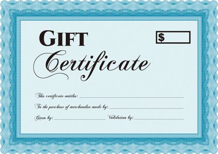 Modern gift certificate. Printer friendly. Detailed.Elegant design.