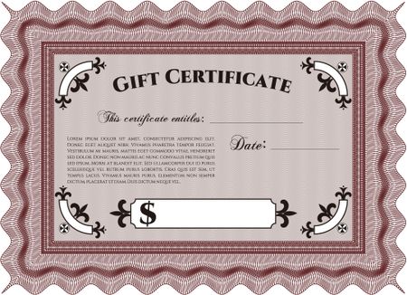 Gift certificate template. With complex background. Border, frame.Lovely design. 