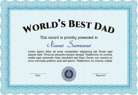Award: Best dad in the world. Artistry design. With guilloche pattern. Vector illustration.