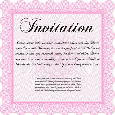 Vintage invitation. With guilloche pattern. Detailed.Excellent complex design. 