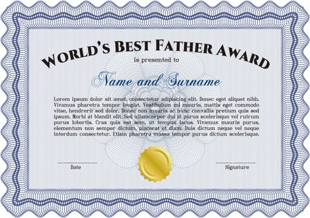 Best Father Award Template. With guilloche pattern. Retro design. Detailed.