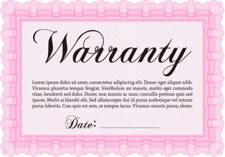 Sample Warranty certificate template. Easy to print. Perfect style. Complex frame design.