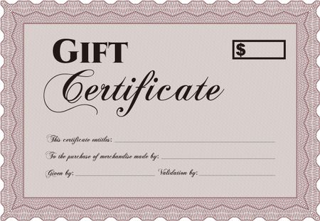 Gift certificate template. Detailed.With guilloche pattern. Sophisticated design.