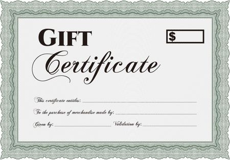 Formal Gift Certificate template. Printer friendly. Cordial design. Border, frame.