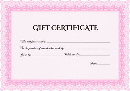 Modern gift certificate. With guilloche pattern. Vector illustration.Complex design. 
