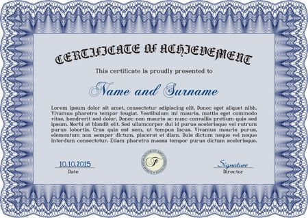 Sample certificate or diploma. Vector pattern that is used in money and certificate.Beauty design. Complex background. 