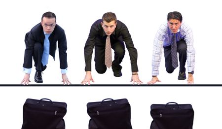three business men having a race for their briefcases