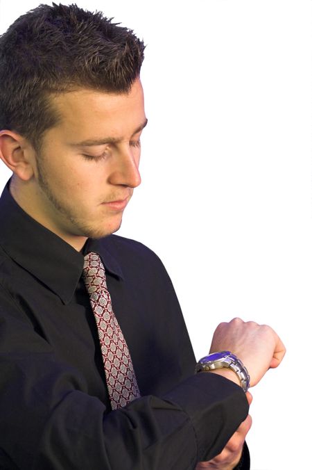 business man adjusting his watch on his wrist