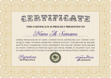 Sample certificate or diploma. Money style.Good design. With guilloche pattern and background. 