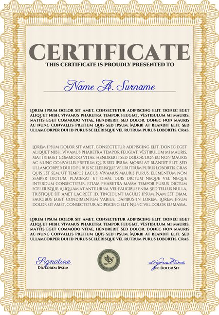 Sample Certificate. Superior design. Diploma of completion.Easy to print. 