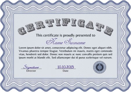 Sample Certificate. Frame certificate template Vector.With guilloche pattern and background. Nice design. 