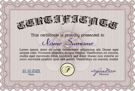Certificate or diploma template. Vector illustration.Complex background. Superior design. 