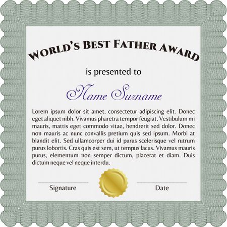 Award: Best dad in the world. With complex background. Good design. Detailed.