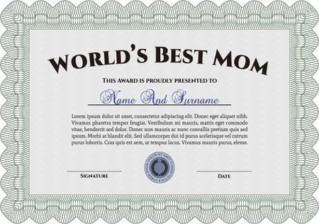 World's Best Mom Award Template. Detailed.Retro design. Printer friendly. 
