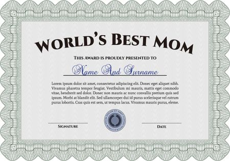 World's Best Mom Award Template. Detailed.Retro design. Printer friendly.