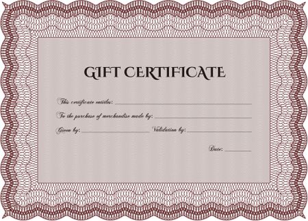 Formal Gift Certificate template. Border, frame.Excellent design. With great quality guilloche pattern. 