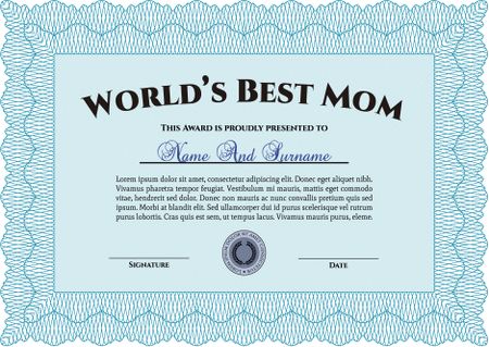 Award: Best Mom in the world. Cordial design. Detailed.With quality background. 