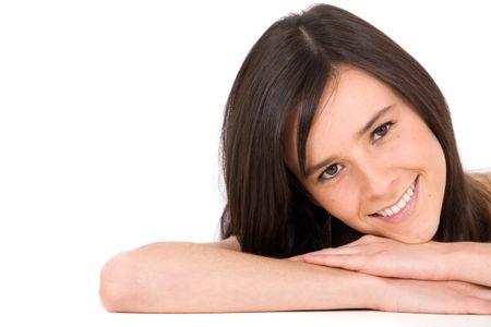 Casual woman portrait over a white background