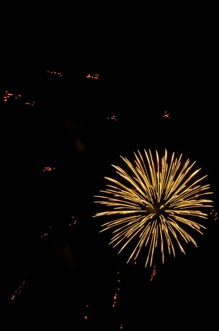 Single burst of fireworks with flying embers from another