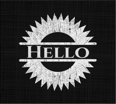 Hello chalk emblem written on a blackboard