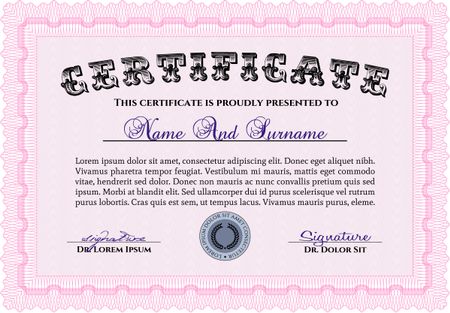Diploma or certificate template. With linear background. Vector pattern that is used in currency and diplomas.Cordial design. 