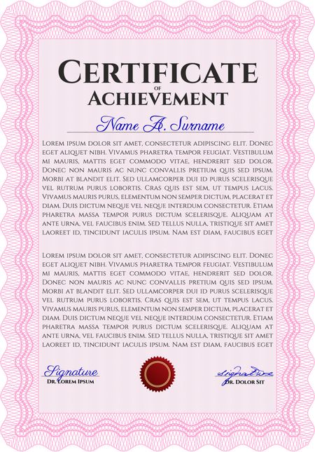 Sample certificate or diploma. With great quality guilloche pattern. Diploma of completion.Lovely design. 