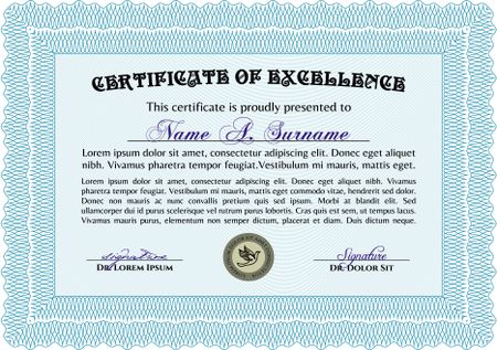 Sample certificate or diploma. Frame certificate template Vector.Complex background. Cordial design. 