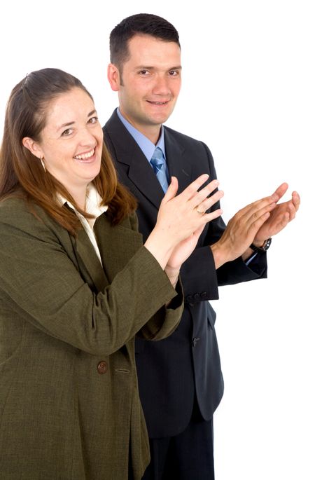 Business partners applauding - isolated over a white background